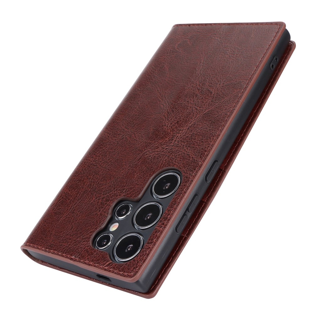 Samsung Galaxy S24 Ultra Genuine Leather Wallet Case Dark Brown