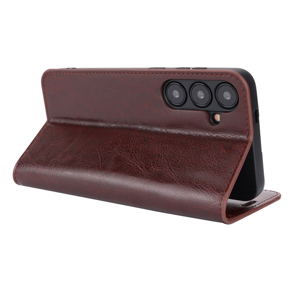 Samsung Galaxy S24 Genuine Leather Wallet Case Dark Brown