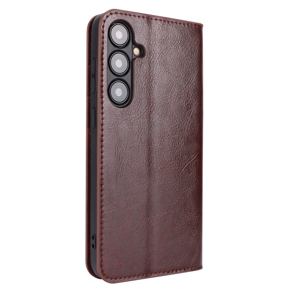 Samsung Galaxy S24 Genuine Leather Wallet Case Dark Brown