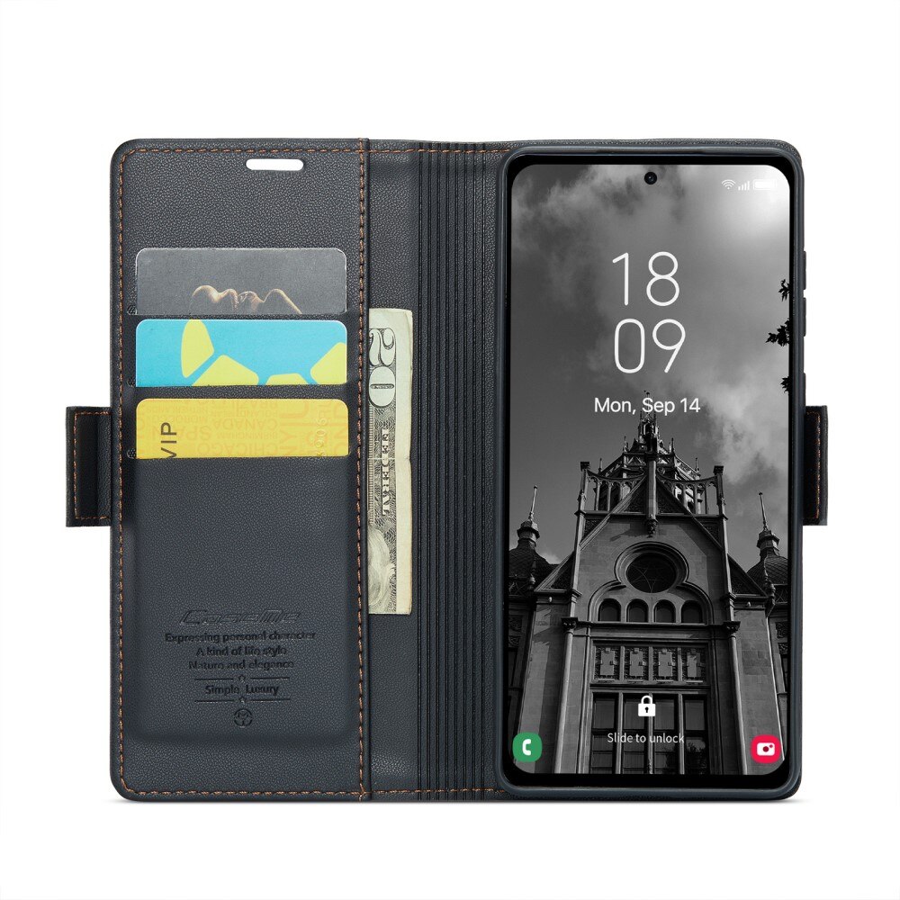 Samsung Galaxy A55 RFID blocking Slim Wallet Case Black