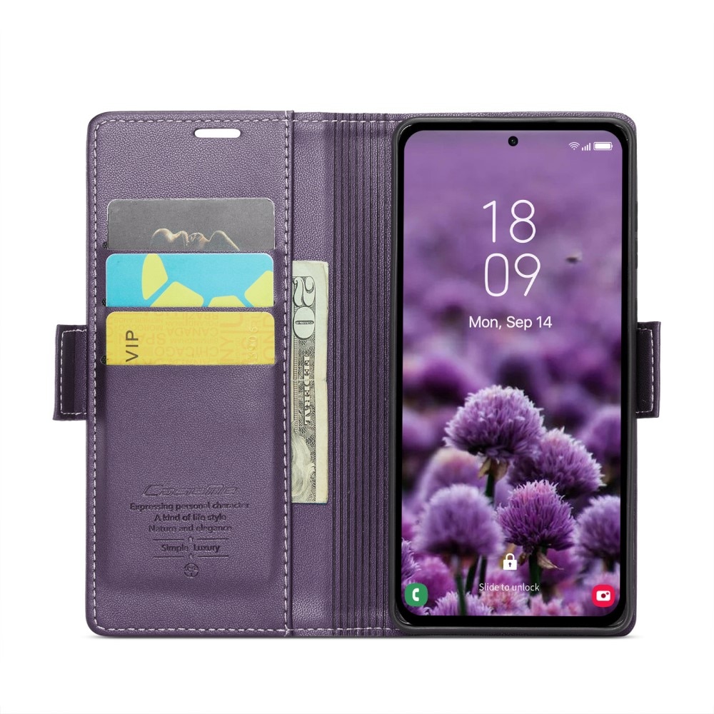 Samsung Galaxy A55 RFID blocking Slim Wallet Case Purple