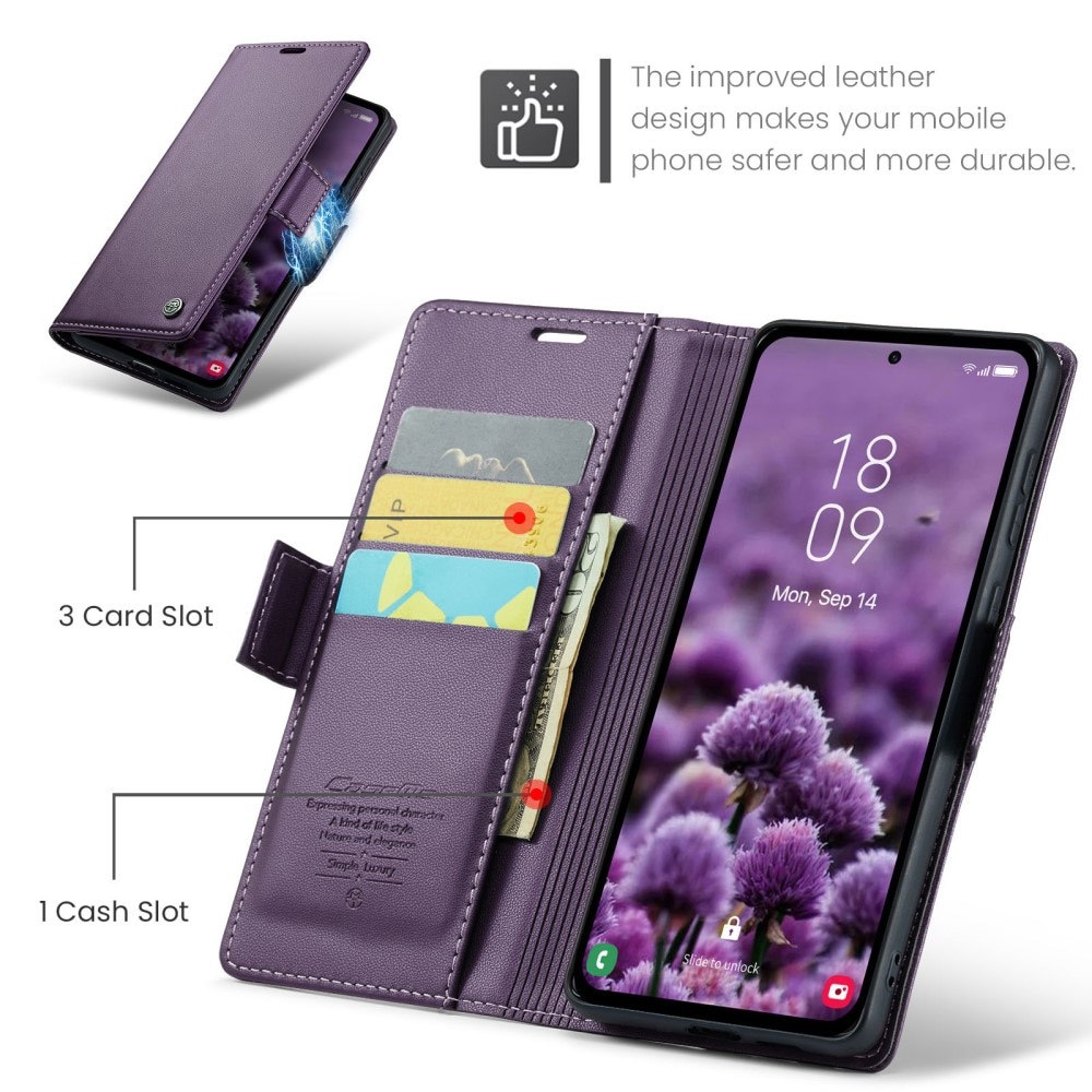 Samsung Galaxy A55 RFID blocking Slim Wallet Case Purple