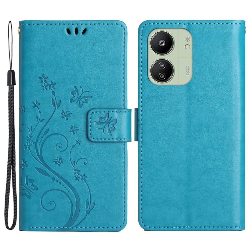 Xiaomi Redmi 13C Leather Cover Imprinted Butterflies Blue