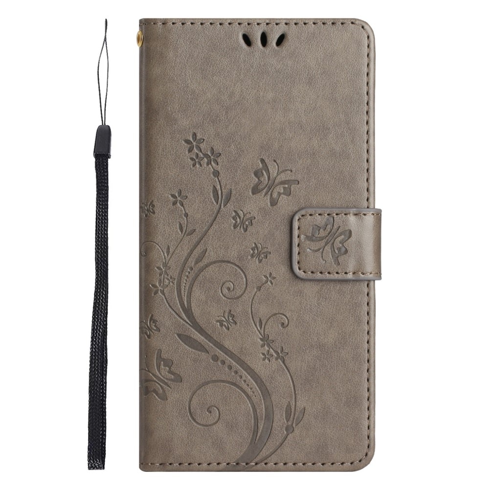 Xiaomi Redmi 13C Leather Cover Imprinted Butterflies Grey