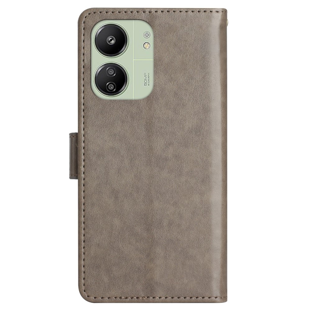 Xiaomi Redmi 13C Leather Cover Imprinted Butterflies Grey