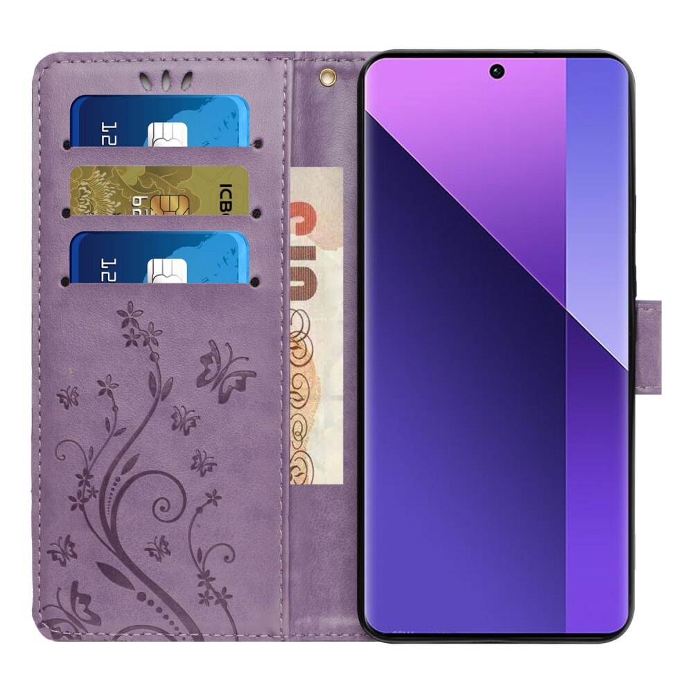 Xiaomi Redmi 13C Leather Cover Imprinted Butterflies Purple