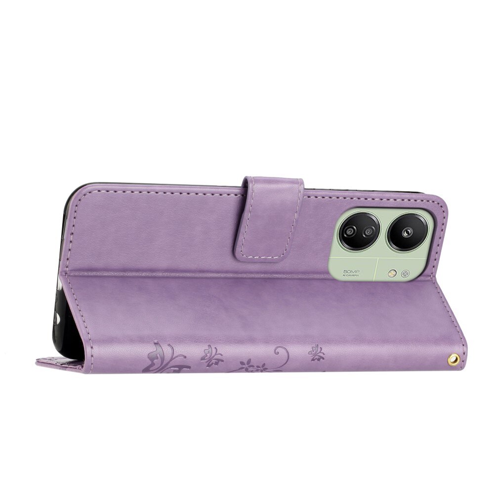 Xiaomi Redmi 13C Leather Cover Imprinted Butterflies Purple