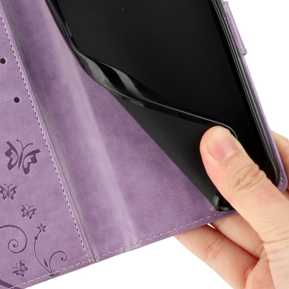 Xiaomi Redmi 13C Leather Cover Imprinted Butterflies Purple