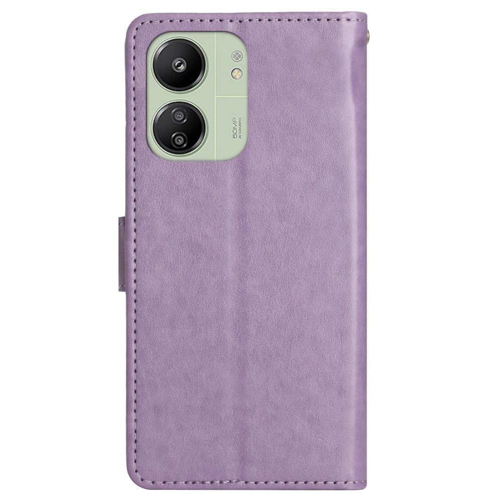Xiaomi Redmi 13C Leather Cover Imprinted Butterflies Purple