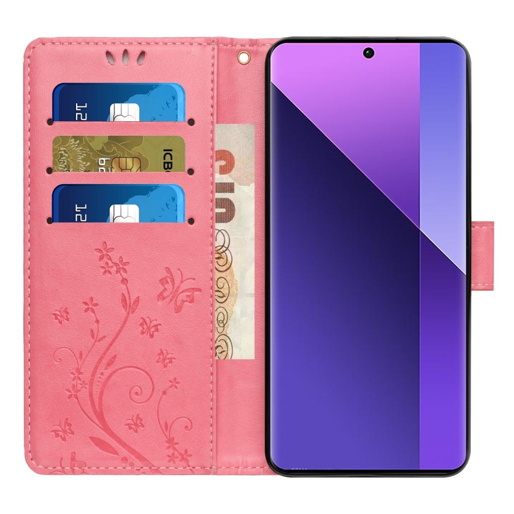 Xiaomi Redmi 13C Leather Cover Imprinted Butterflies Pink