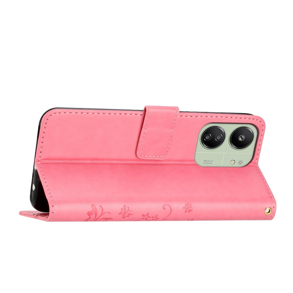 Xiaomi Redmi 13C Leather Cover Imprinted Butterflies Pink