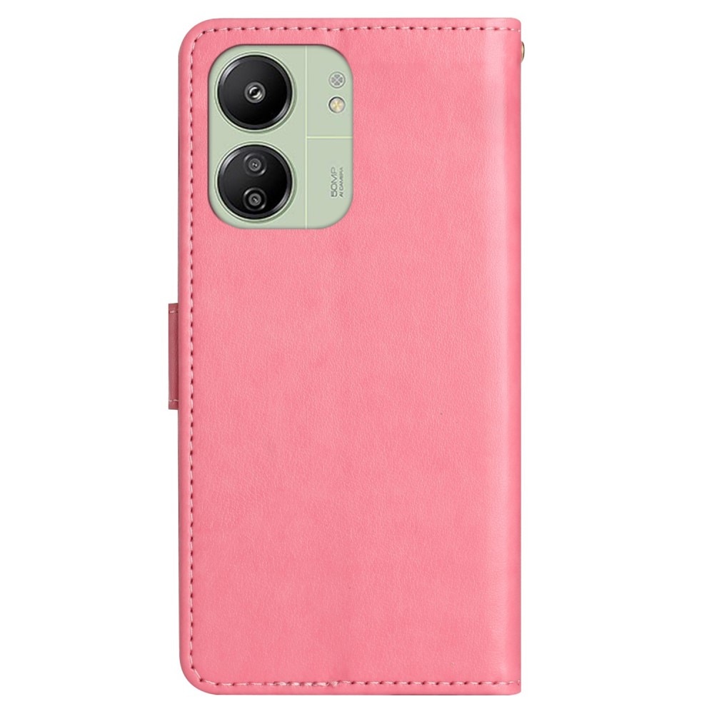 Xiaomi Redmi 13C Leather Cover Imprinted Butterflies Pink