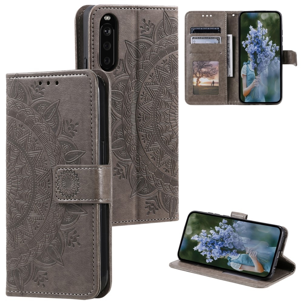 Sony Xperia 10 VI Leather Cover Mandala Grey