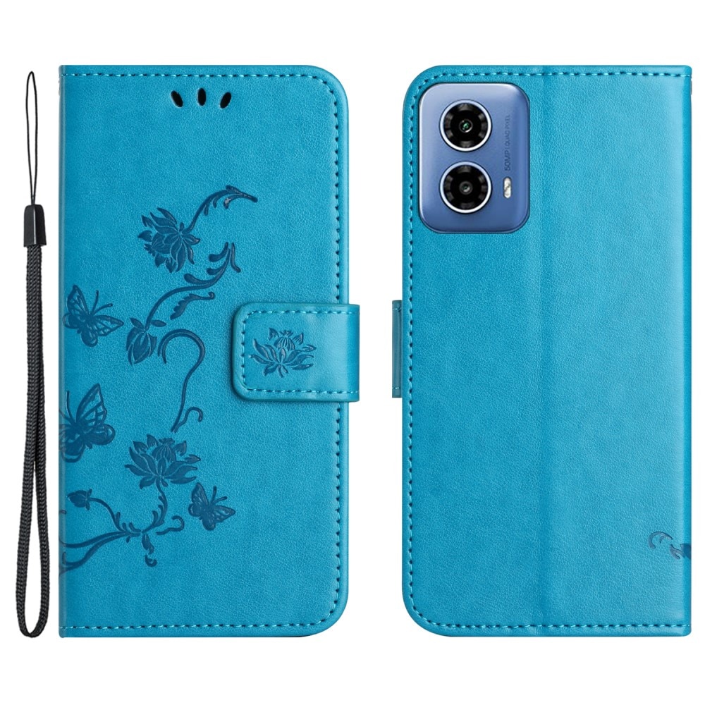 Motorola Moto G24 Leather Cover Imprinted Butterflies Blue