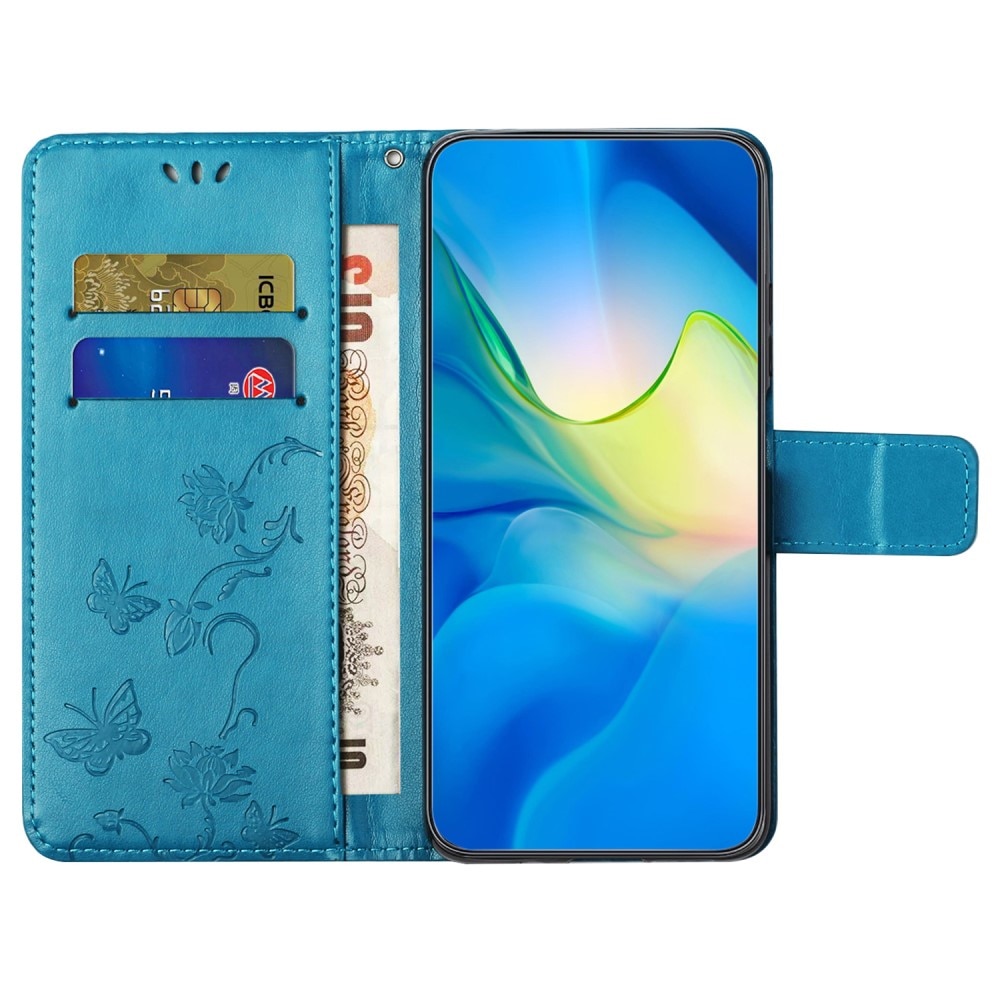 Motorola Moto G24 Leather Cover Imprinted Butterflies Blue