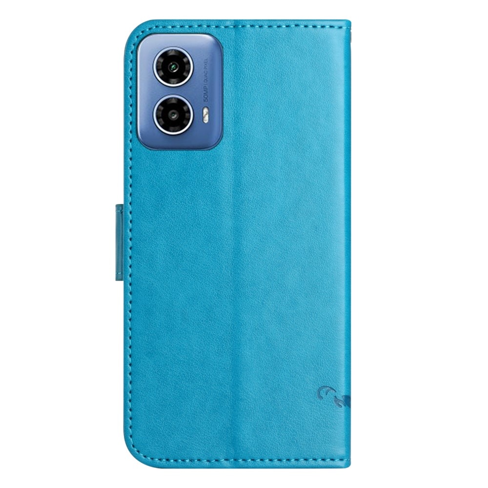 Motorola Moto G24 Leather Cover Imprinted Butterflies Blue