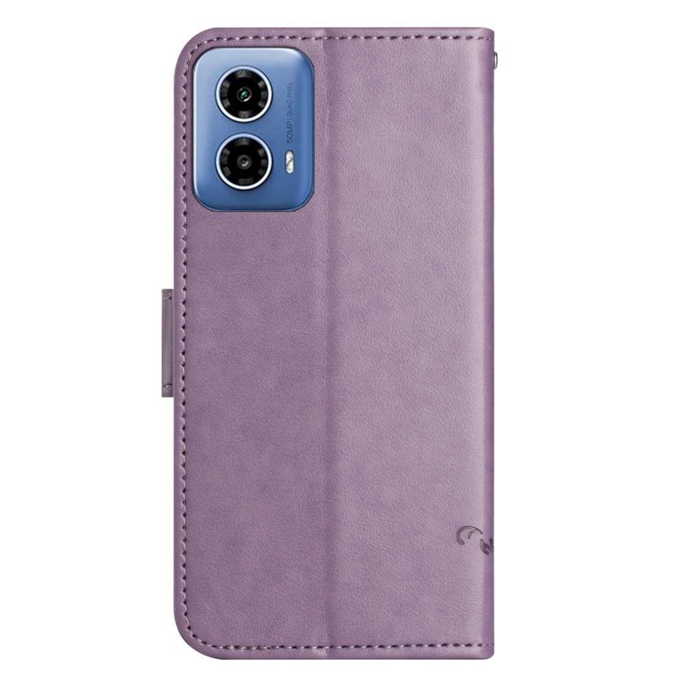 Motorola Moto G04 Leather Cover Imprinted Butterflies Purple