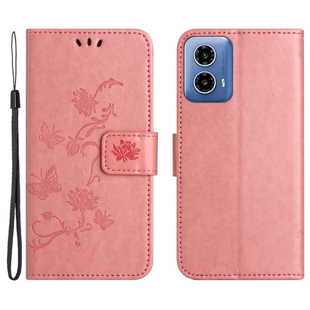 Motorola Moto G24 Leather Cover Imprinted Butterflies Pink