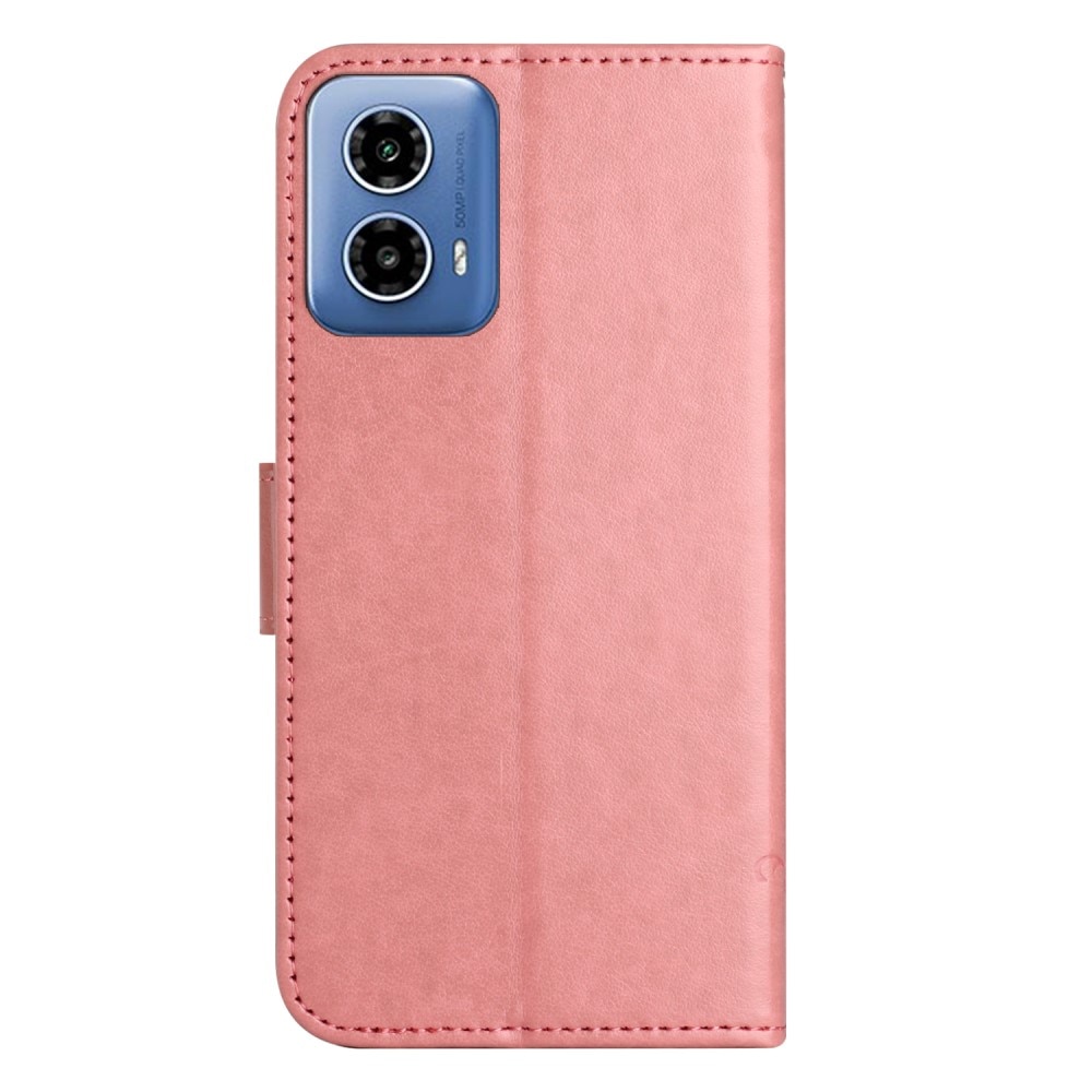 Motorola Moto G24 Leather Cover Imprinted Butterflies Pink