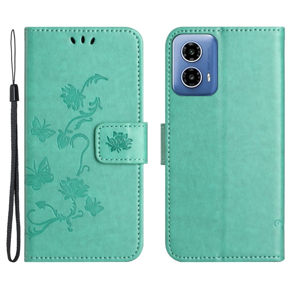 Motorola Moto G24 Leather Cover Imprinted Butterflies Green