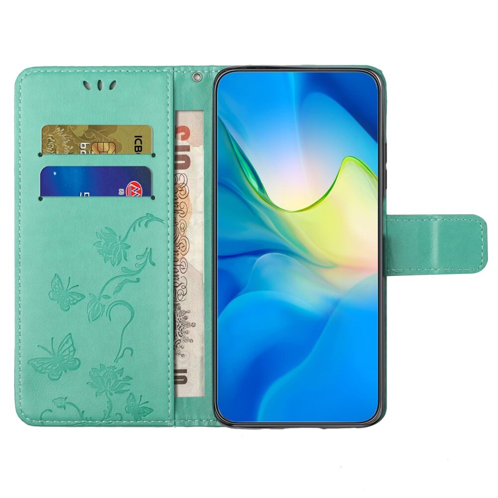 Motorola Moto G24 Leather Cover Imprinted Butterflies Green