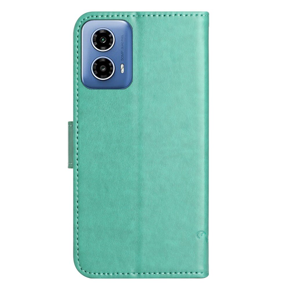 Motorola Moto G04 Leather Cover Imprinted Butterflies Green