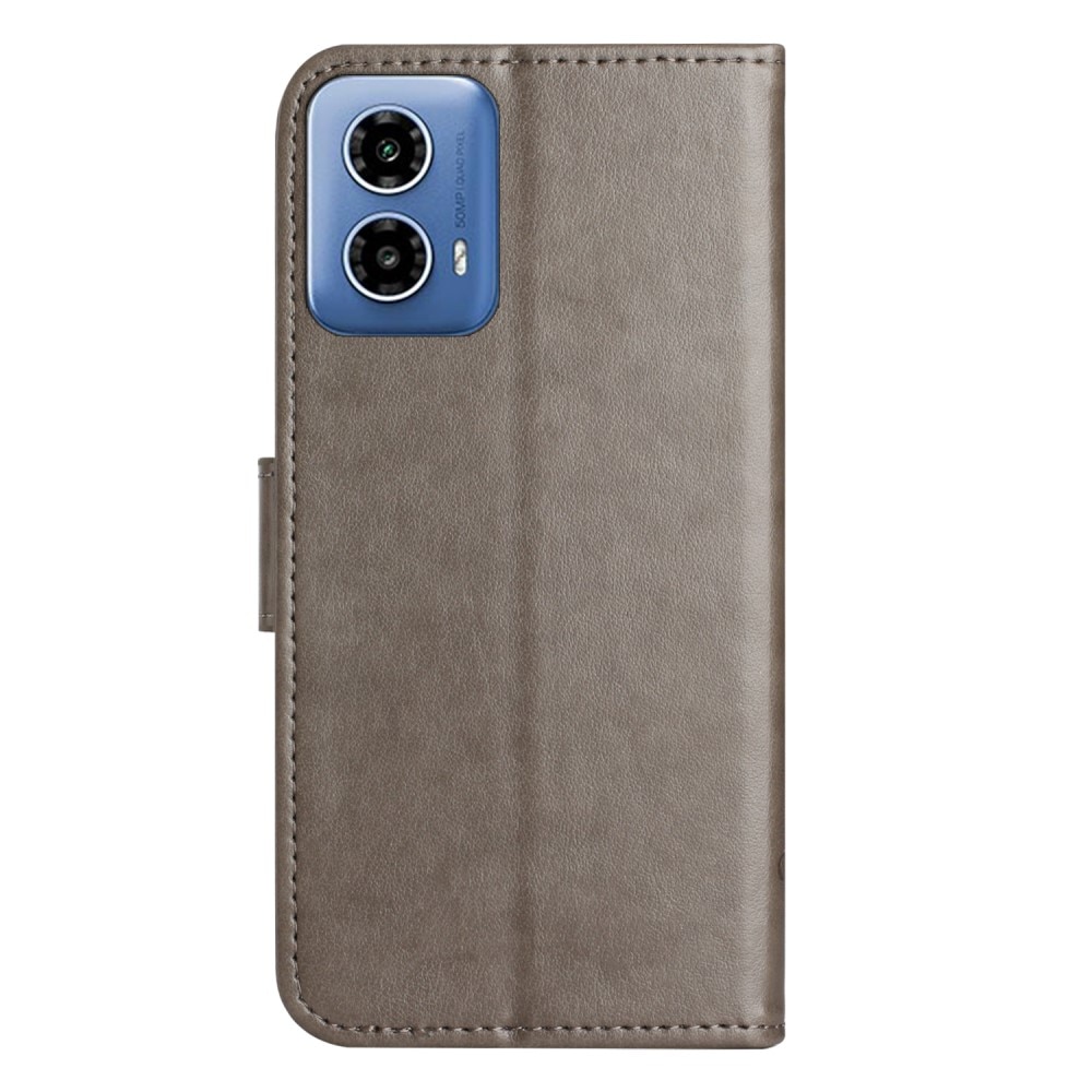 Motorola Moto G04 Leather Cover Imprinted Butterflies Grey