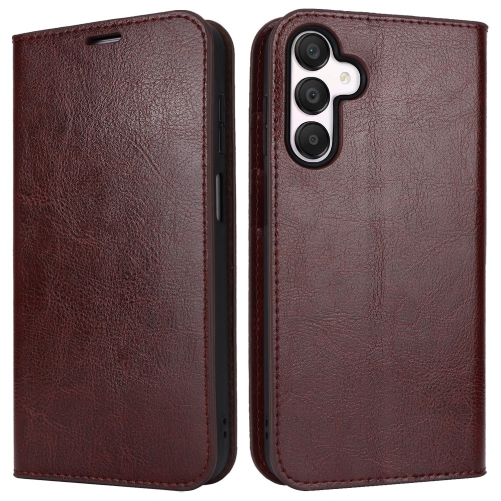 Samsung Galaxy A15 Genuine Leather Wallet Case Dark Brown