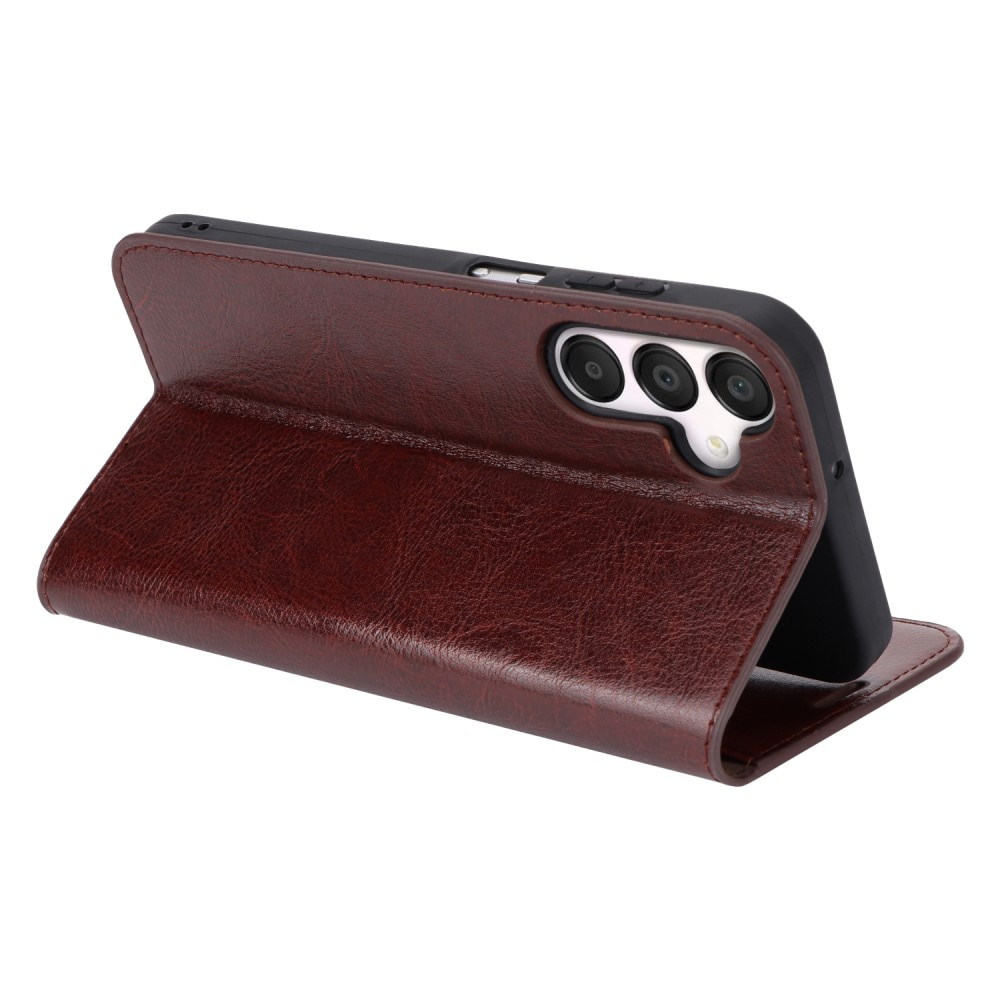 Samsung Galaxy A15 Genuine Leather Wallet Case Dark Brown