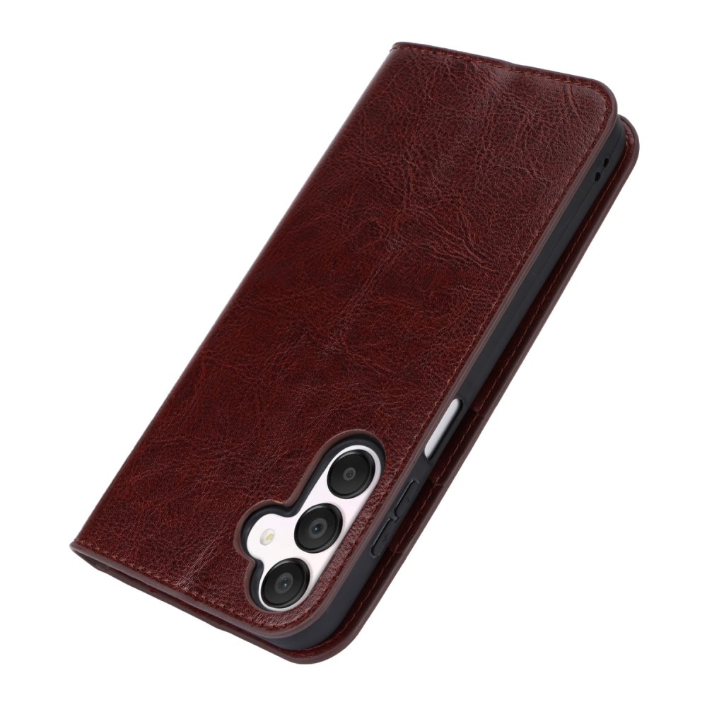 Samsung Galaxy A15 Genuine Leather Wallet Case Dark Brown