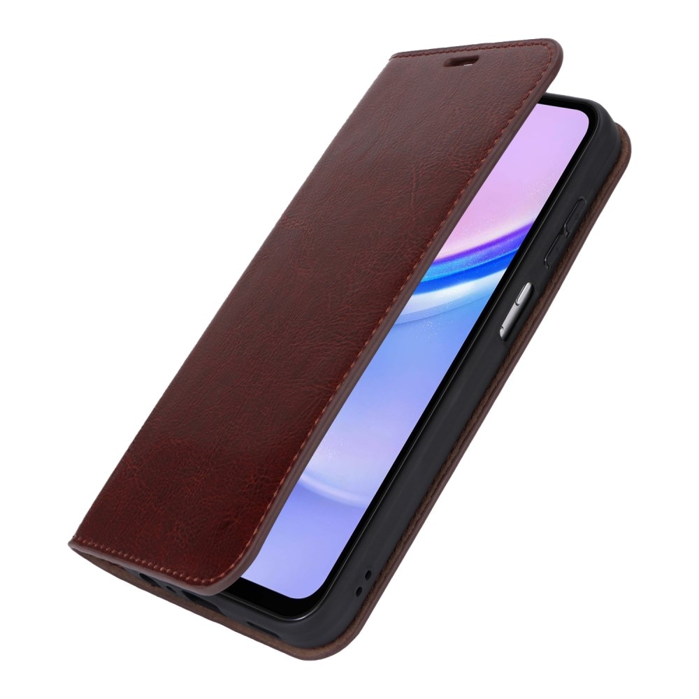 Samsung Galaxy A15 Genuine Leather Wallet Case Dark Brown