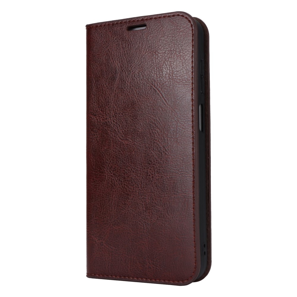 Samsung Galaxy A15 Genuine Leather Wallet Case Dark Brown