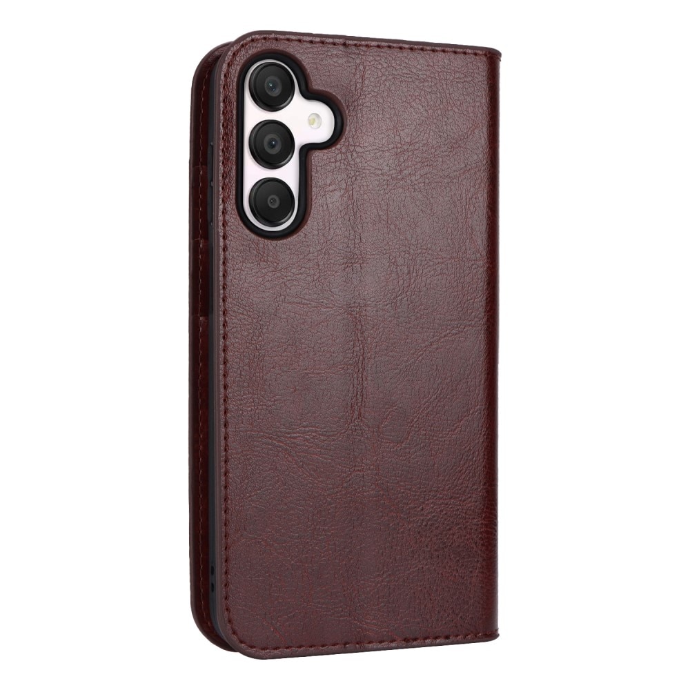 Samsung Galaxy A15 Genuine Leather Wallet Case Dark Brown