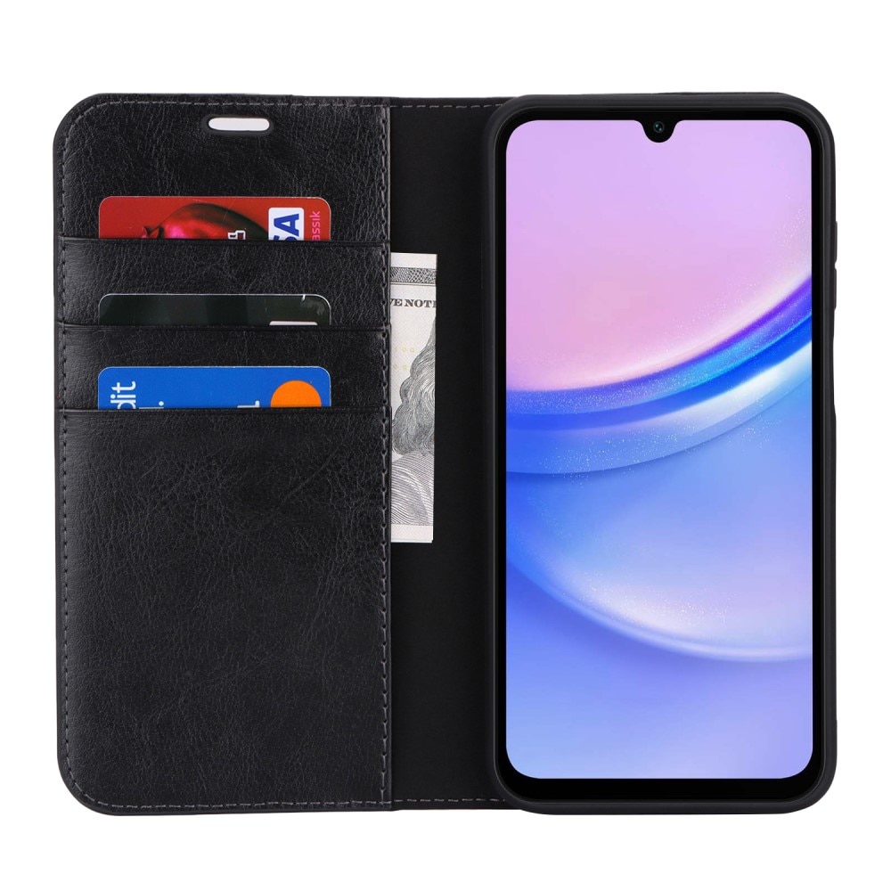 Samsung Galaxy A15 Genuine Leather Wallet Case Black