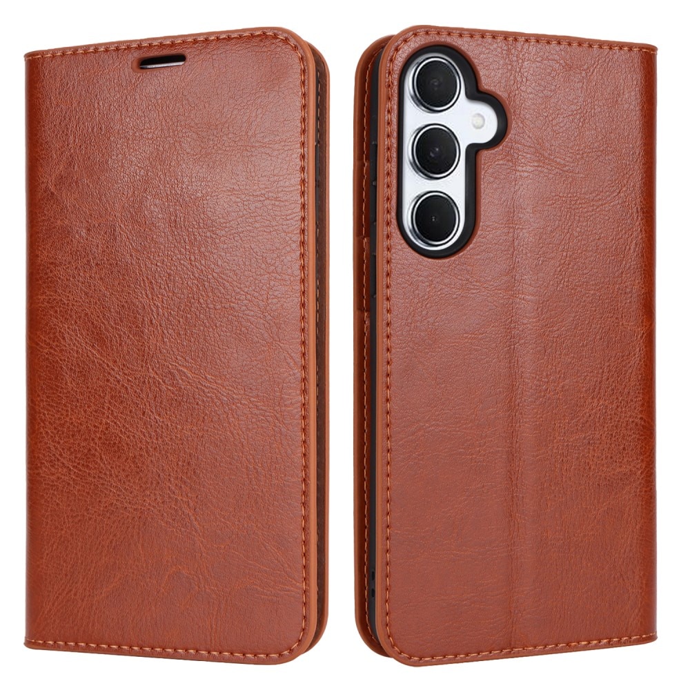 Samsung Galaxy A55 Genuine Leather Wallet Case Brown