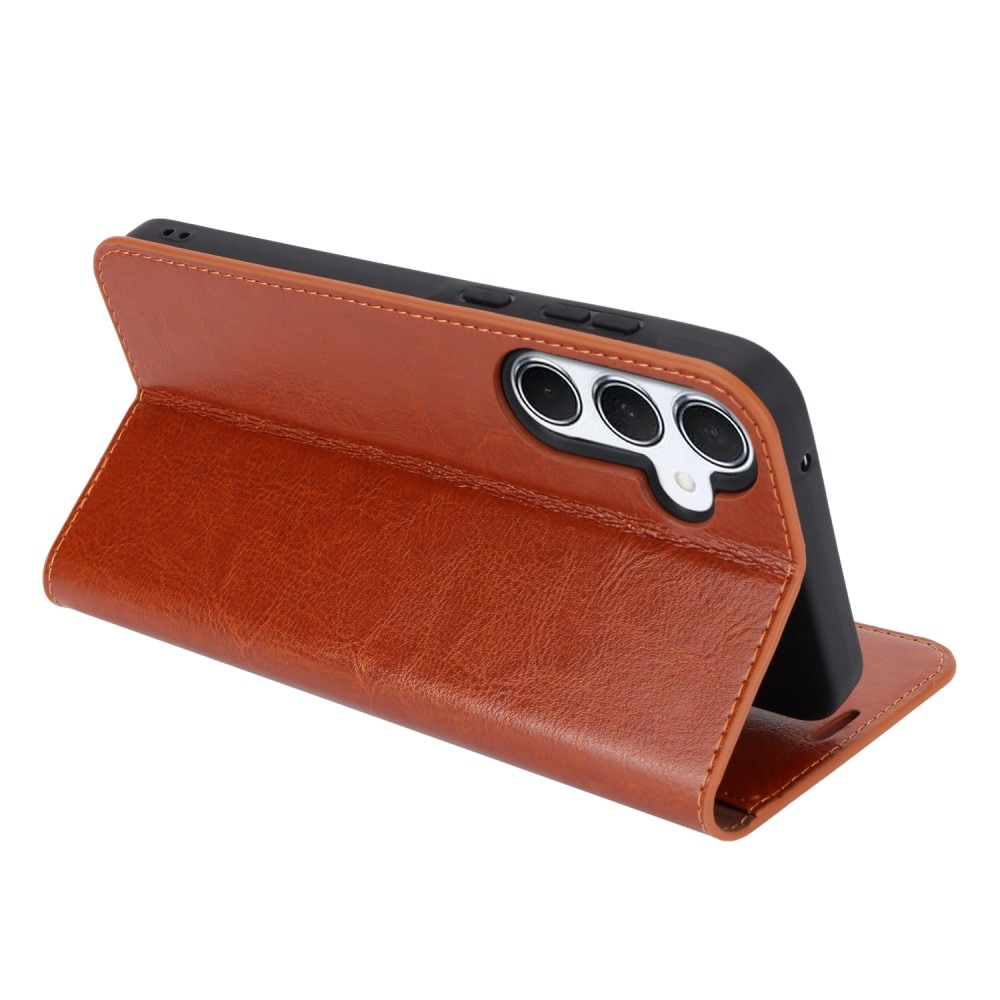 Samsung Galaxy A55 Genuine Leather Wallet Case Brown