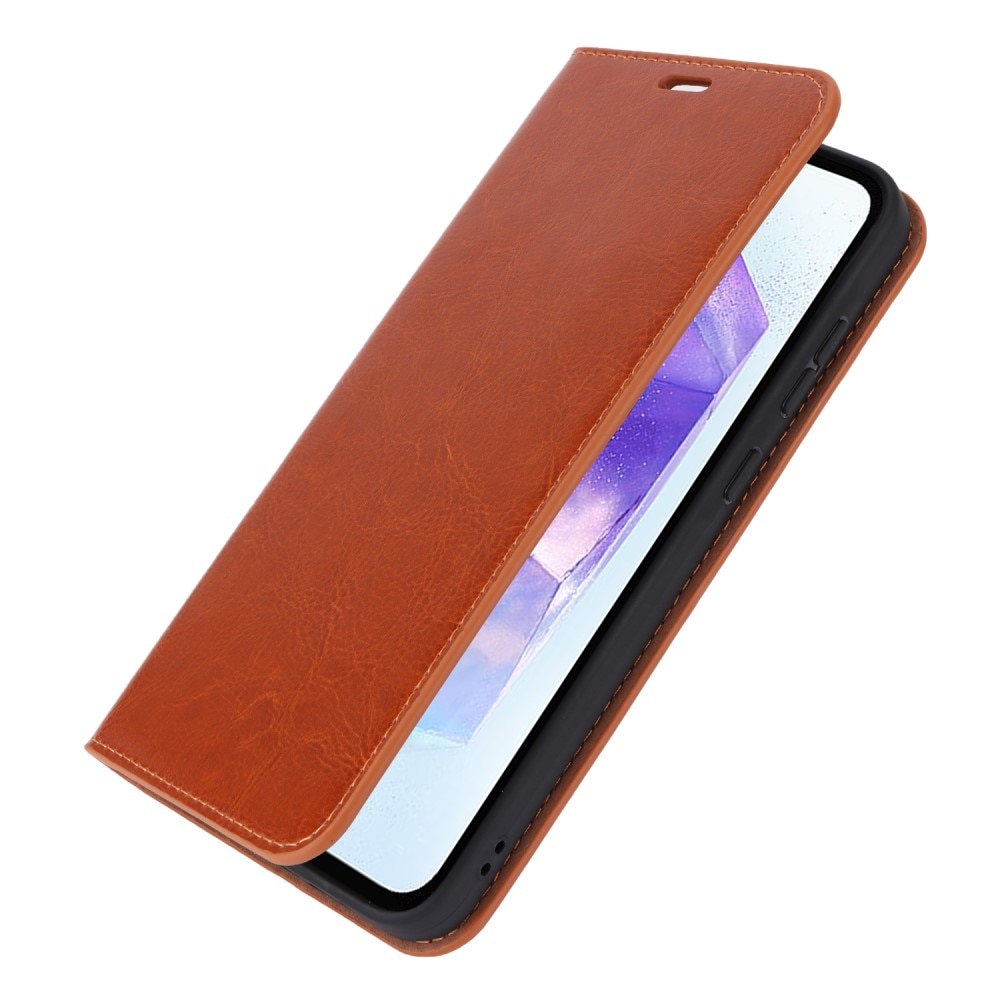 Samsung Galaxy A55 Genuine Leather Wallet Case Brown