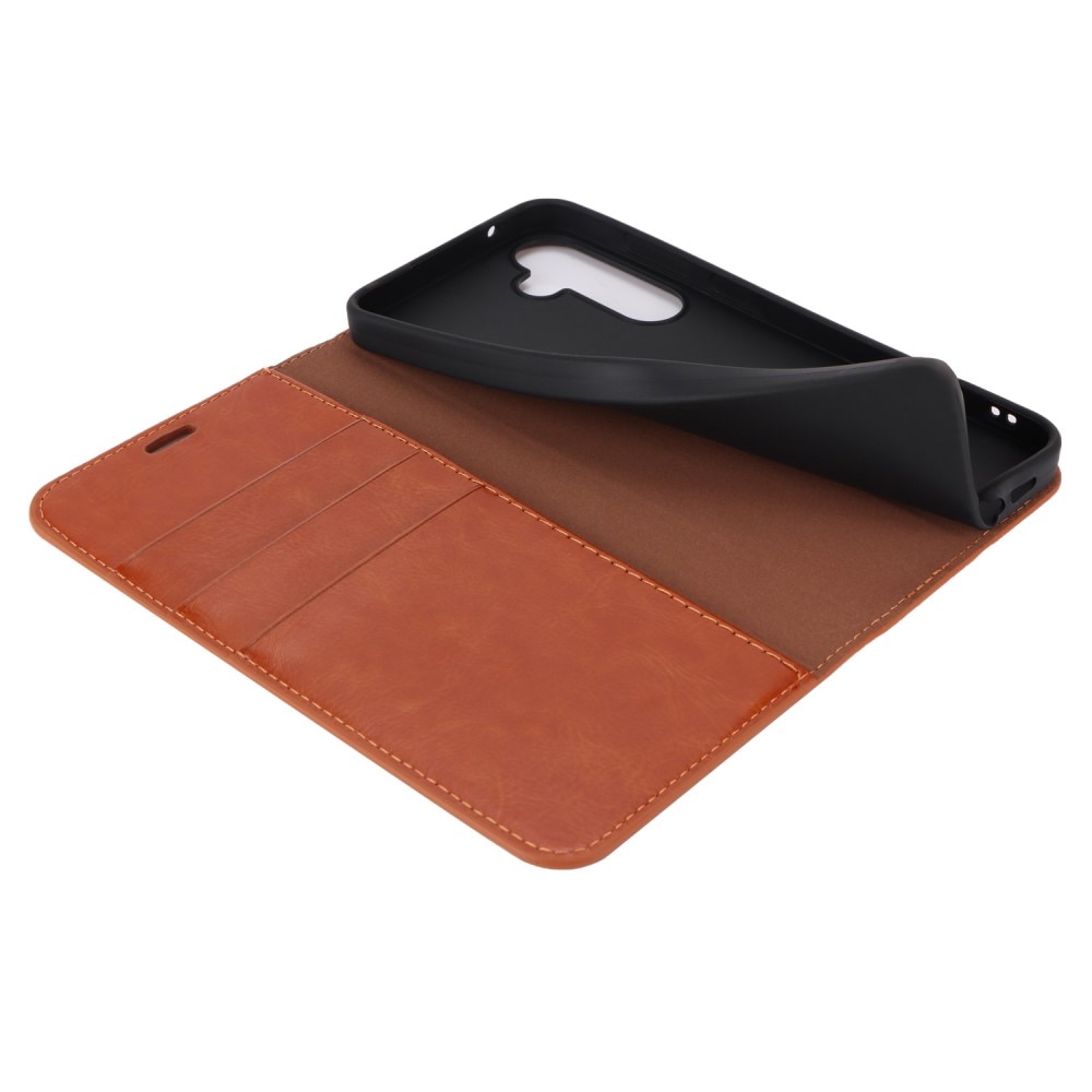 Samsung Galaxy A55 Genuine Leather Wallet Case Brown