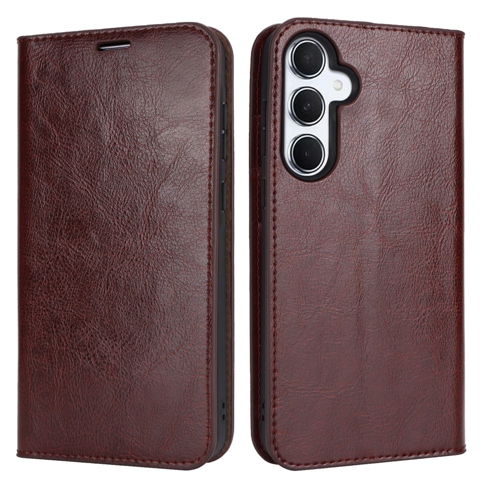 Samsung Galaxy A55 Genuine Leather Wallet Case Dark Brown