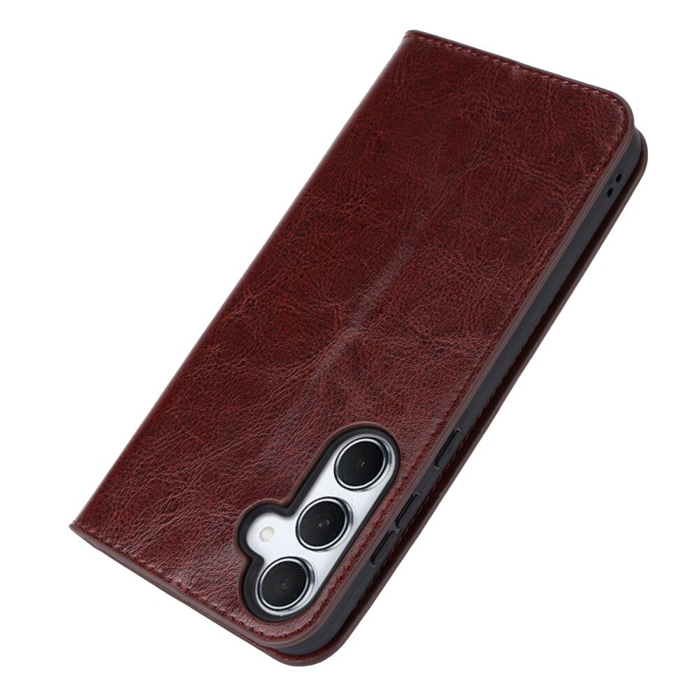 Samsung Galaxy A55 Genuine Leather Wallet Case Dark Brown