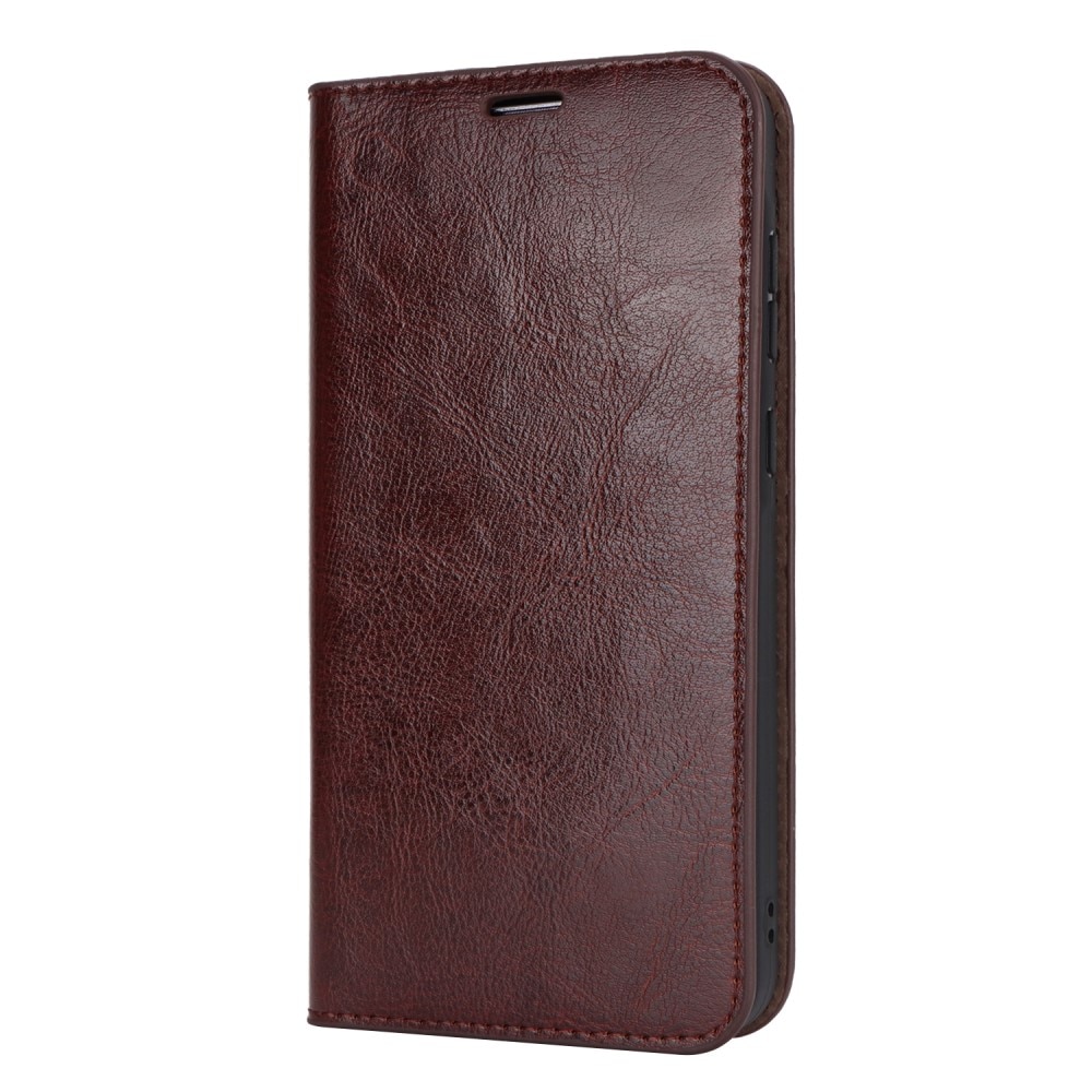 Samsung Galaxy A55 Genuine Leather Wallet Case Dark Brown