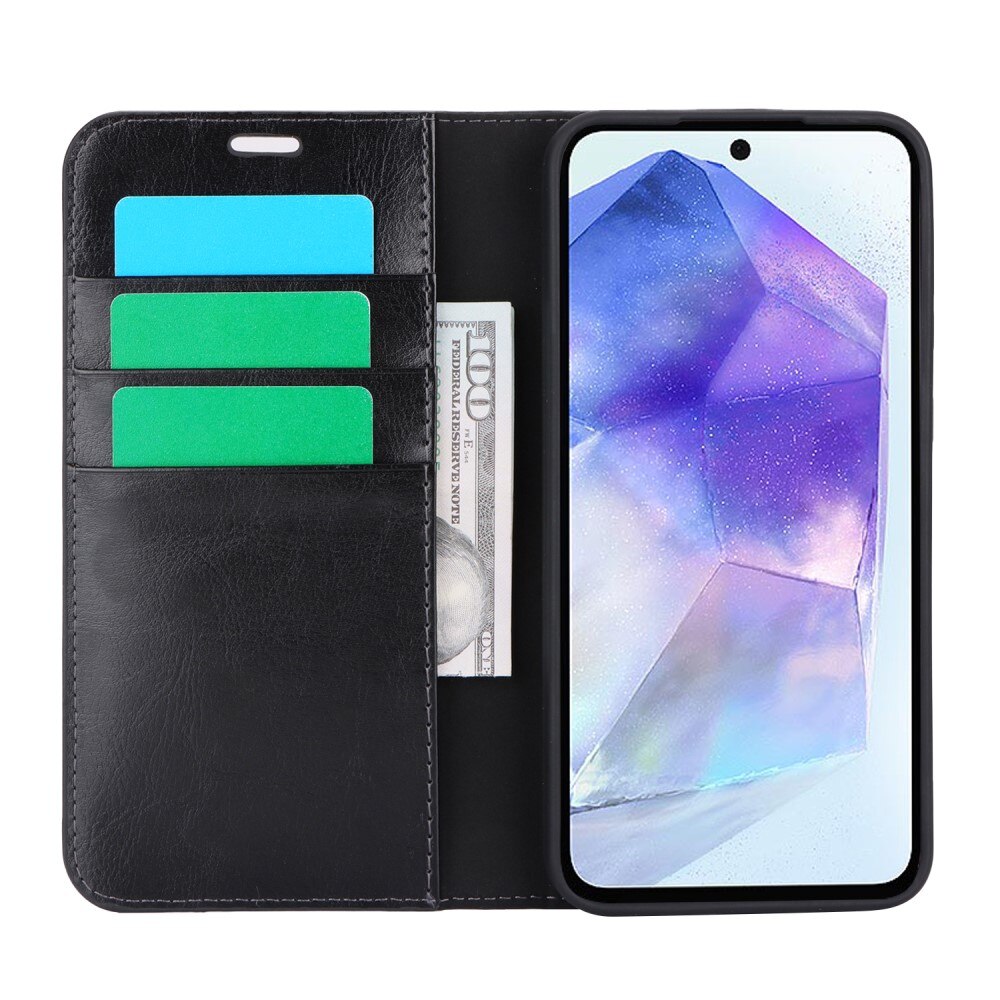 Samsung Galaxy A55 Genuine Leather Wallet Case Black