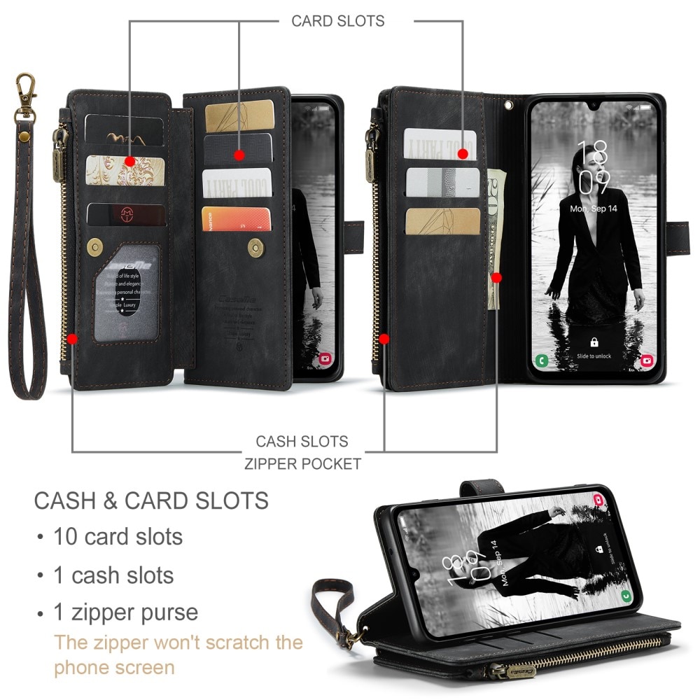 Samsung Galaxy A15 Zipper Wallet Book Cover Black