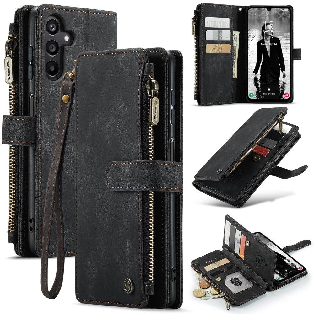 Samsung Galaxy A15 Zipper Wallet Book Cover Black