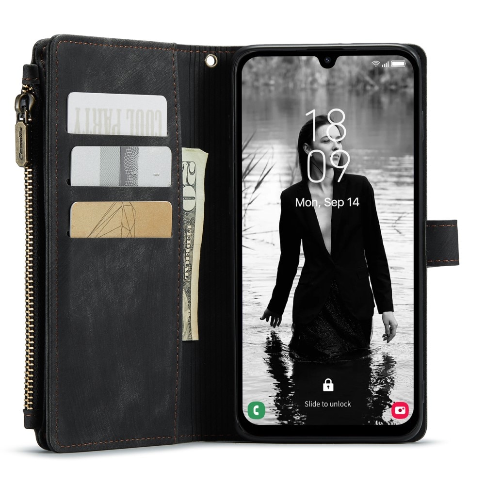 Samsung Galaxy A15 Zipper Wallet Book Cover Black