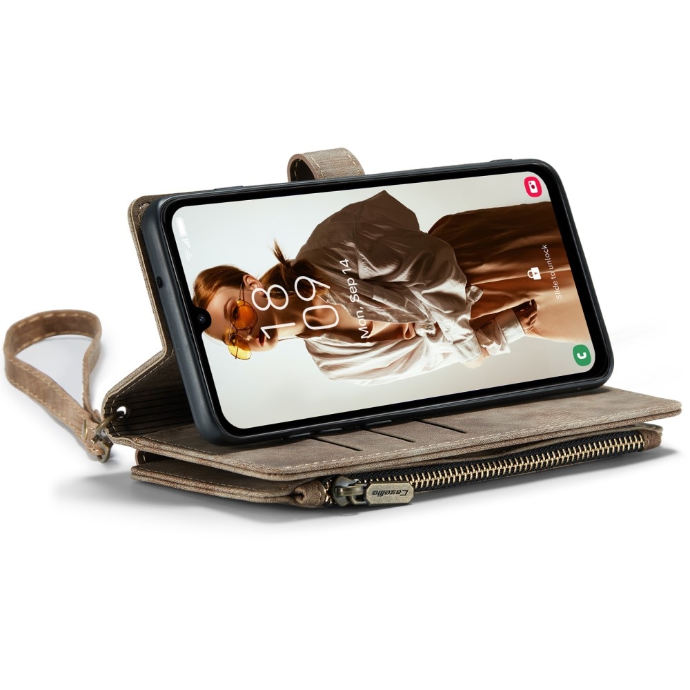 Samsung Galaxy A15 Zipper Wallet Book Cover Brown