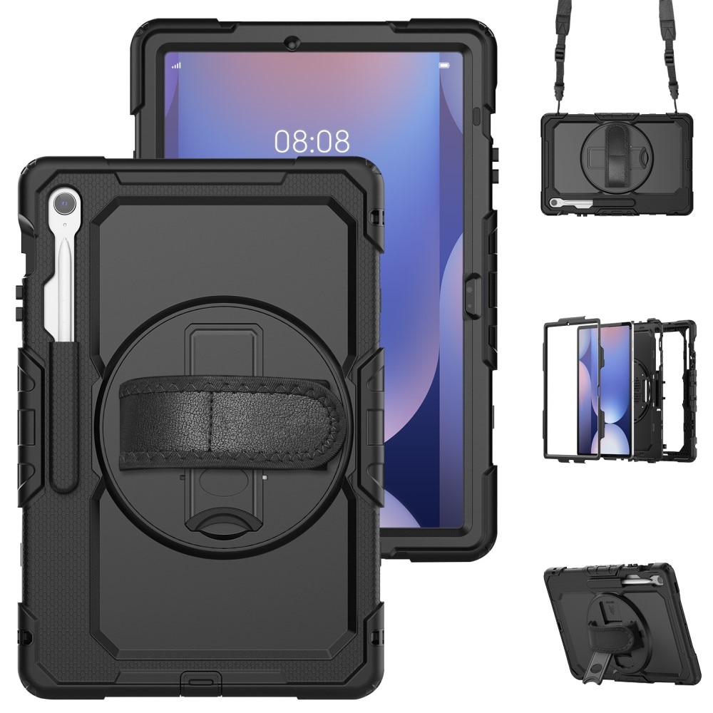Samsung Galaxy Tab S10 FE Plus Shockproof Full Protection Hybrid Case w. Shoulder Strap Black