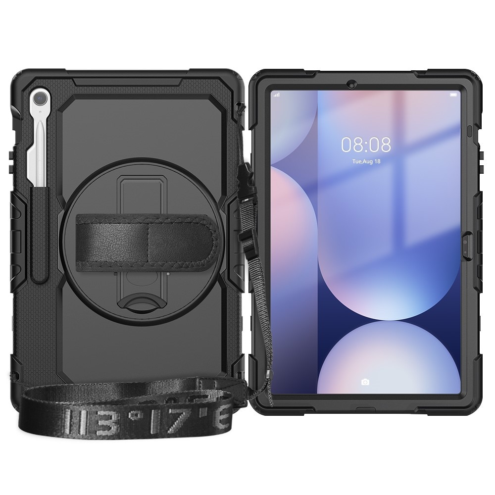 Samsung Galaxy Tab S10 FE Plus Shockproof Full Protection Hybrid Case w. Shoulder Strap Black