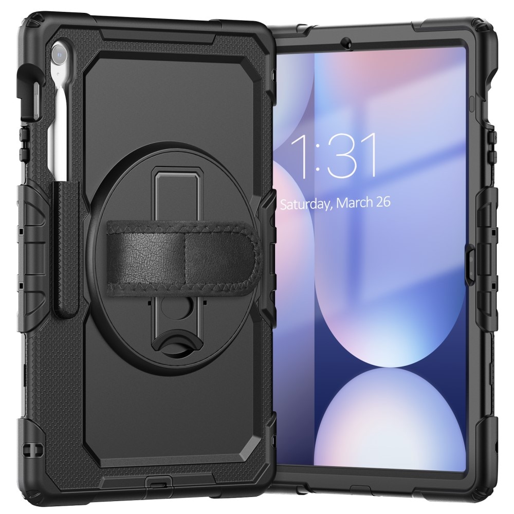 Samsung Galaxy Tab S10 FE Plus Shockproof Full Protection Hybrid Case w. Shoulder Strap Black