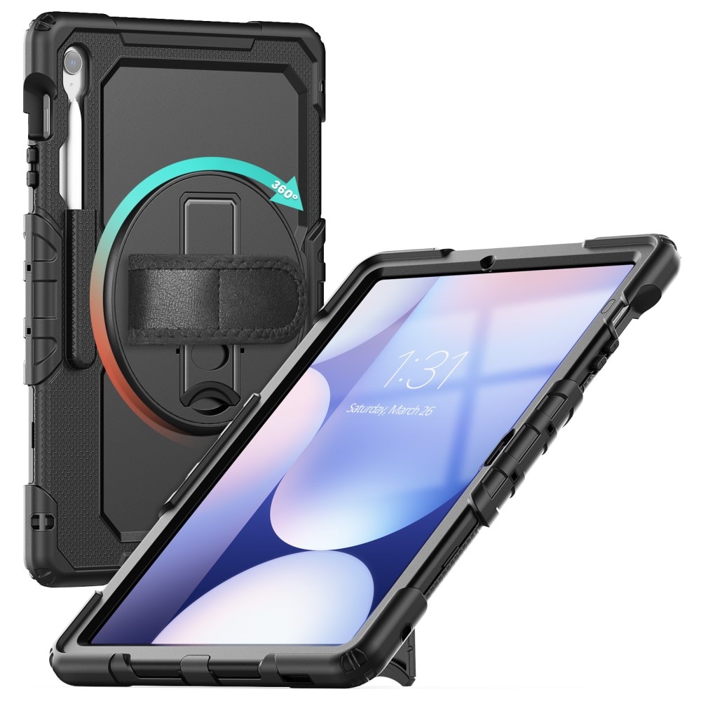 Samsung Galaxy Tab S10 FE Plus Shockproof Full Protection Hybrid Case w. Shoulder Strap Black